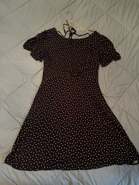 Polka Dot Short Sleeve A-Line Dress - Black
